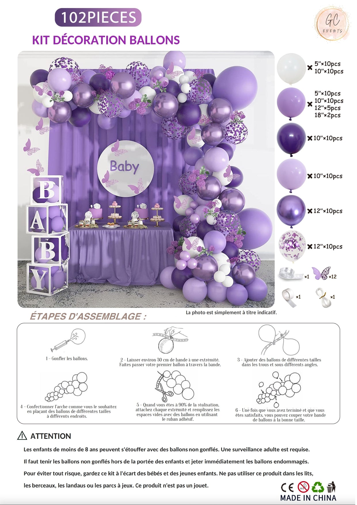 Kit de décoration violet et blanc