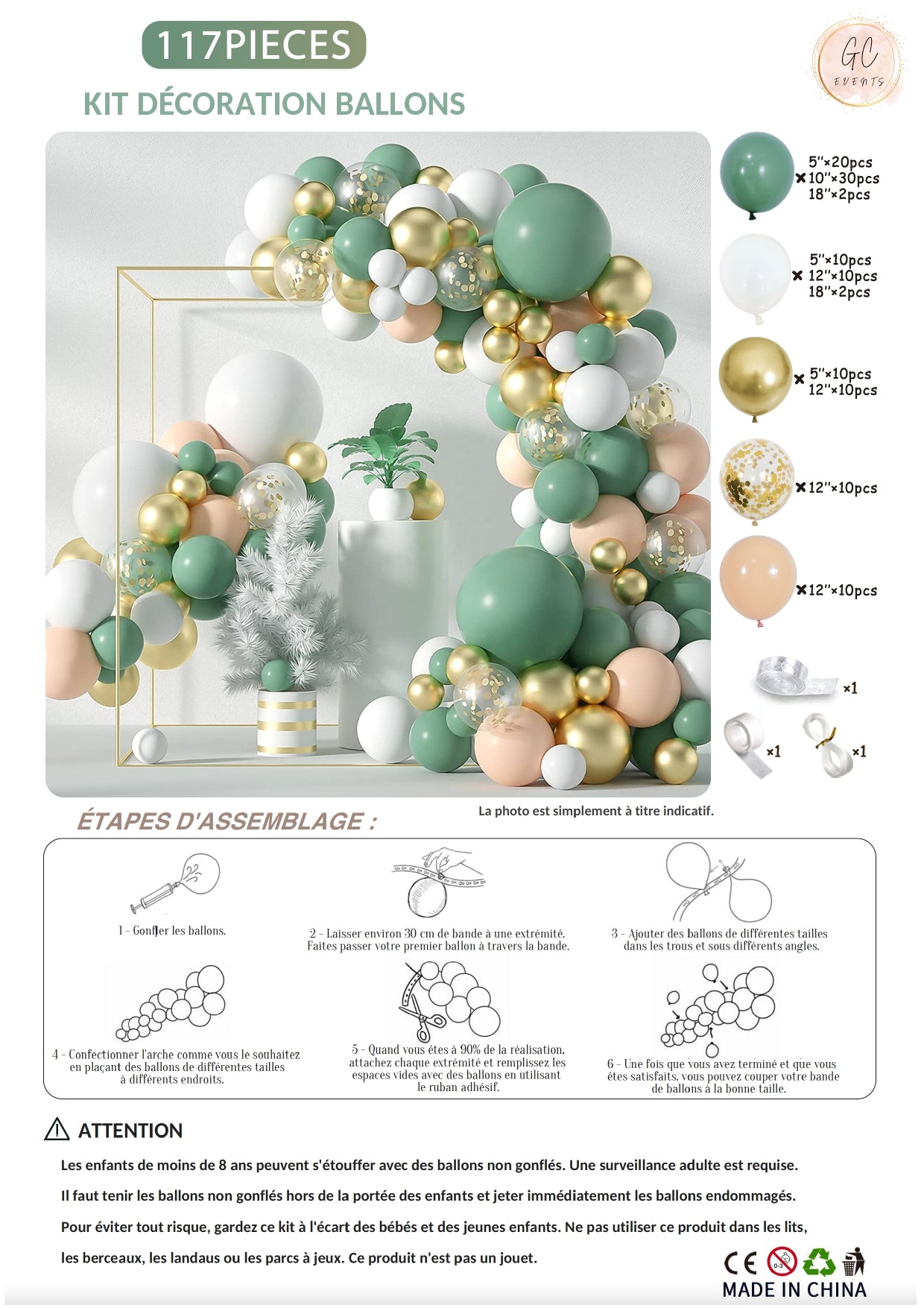 Kit de décoration pour anniversaire vert sauge