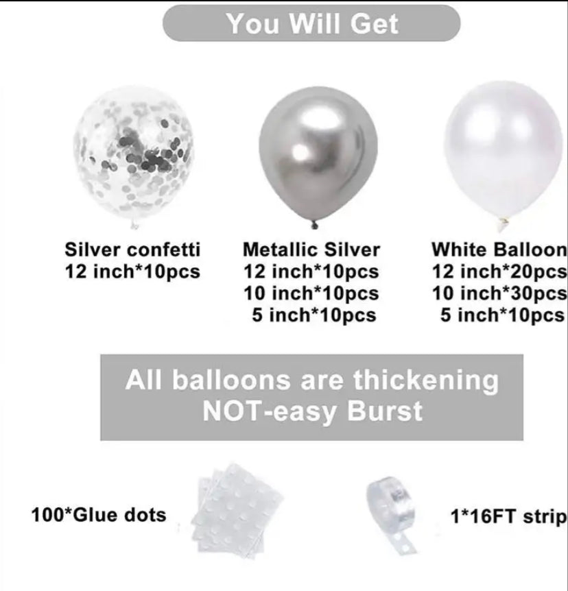 Kit de ballons couleur blanc / argent