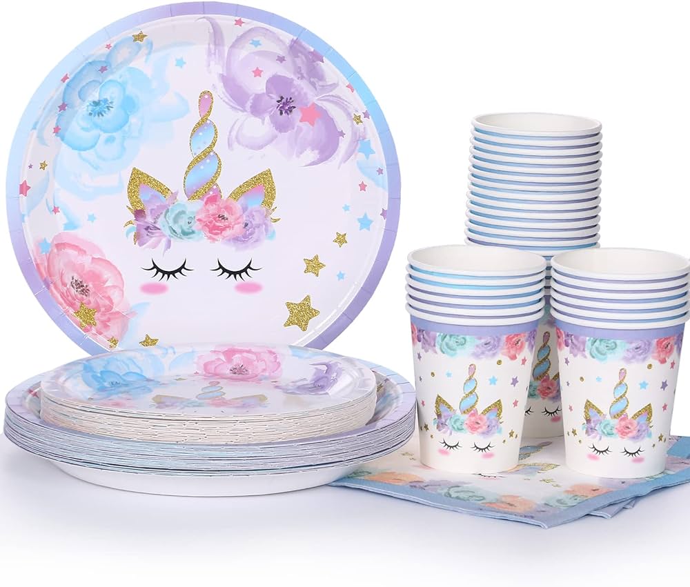 Set de vaisselle jetable sur le thème "licorne"