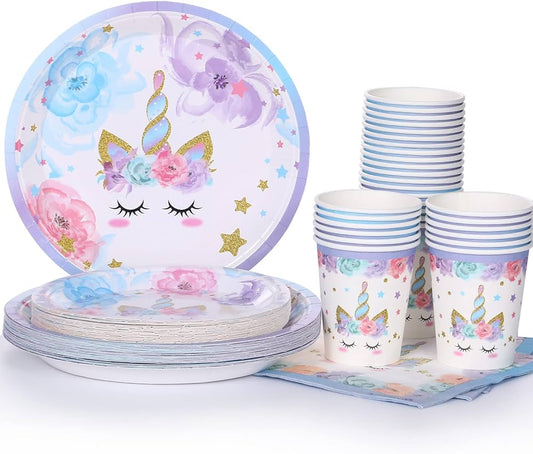Set de vaisselle jetable sur le thème "licorne"