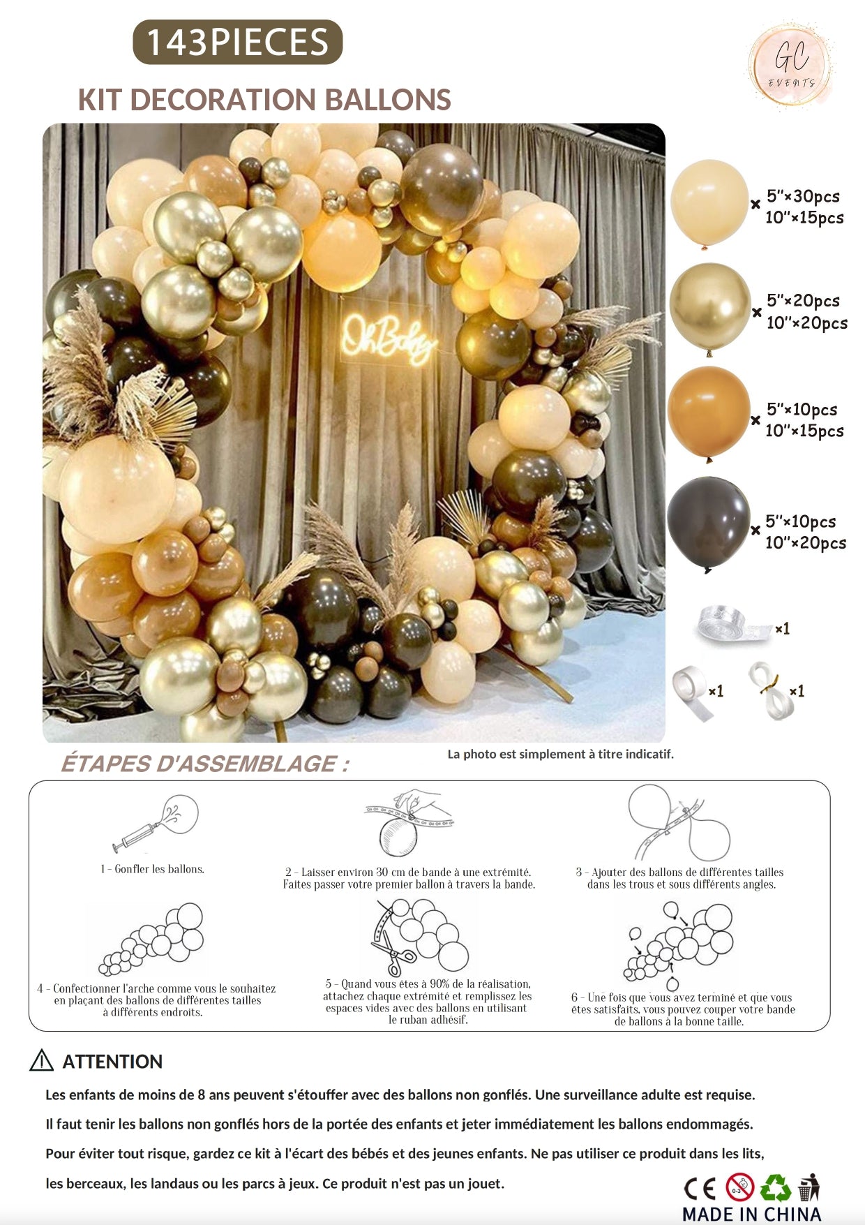 Kit de décoration de couleur brun / café